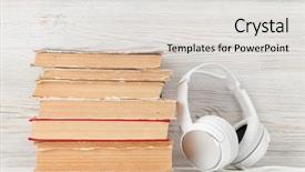 Presentation with home office - Slide set enhanced with stack of old book background and a light gray colored foreground