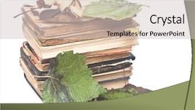  Presentation with stack books - Cool new PPT theme with stack of old books backdrop and a light gray colored foreground