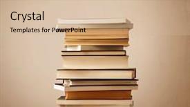  Presentation with stack-books - Amazing PPT theme having stack-of-old-books backdrop and a soft green colored foreground