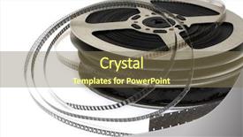  Presentation with movie reel - PPT theme with stack of old movie films background and a violet colored foreground