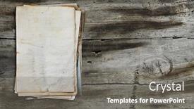  Presentation with old papers - PPT layouts featuring stack of old papers on wooden background background and a gray colored foreground