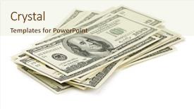  Presentation with floating dollar bills - Audience pleasing PPT theme consisting of stack of one hundred dollars backdrop and a  colored foreground