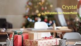  Presentation with bound - Presentation theme having stack-of-packed-christmas-gifts background and a tawny brown colored foreground