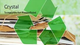  Presentation with recycle glass waste for recycling - Amazing PPT theme having stack of papers and recycle backdrop and a seafoam green colored foreground