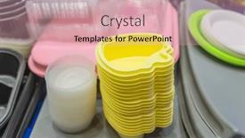  Presentation with plastic container - PPT theme having stack-of-plastic-food-container background and a coral colored foreground