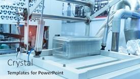  Presentation with molding machine - PPT theme with stack-of-polypropylene-food-containers background and a light blue colored foreground