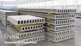  Presentation with concrete pouring during commercial concreting - Presentation theme consisting of stack-of-precast-reinforced-concrete background and a gray colored foreground