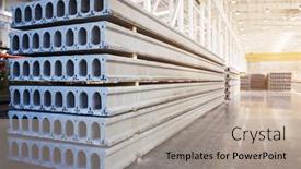  Presentation with house building - Colorful slide set enhanced with stack-of-precast-reinforced-concrete backdrop and a mint green colored foreground