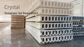  Presentation with house building - Presentation design with stack-of-precast-reinforced-concrete background and a mint green colored foreground