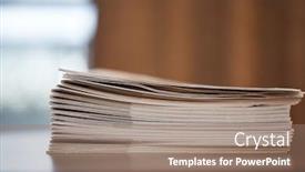  Presentation with magazines - PPT theme featuring stack-of-printed-magazines background and a coral colored foreground