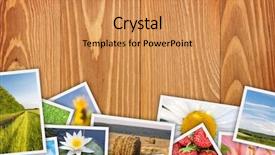  Presentation with photo collage - Slide set with stack of printed pictures collage background and a gold colored foreground