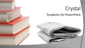  Presentation with newspapers - PPT layouts featuring stack of red books and newspapers isolated on white background background and a white colored foreground