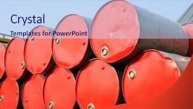  Presentation with drum - Beautiful PPT theme featuring stack of red drums backdrop and a sky blue colored foreground