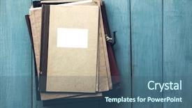  Presentation with retro - Beautiful PPT theme featuring stack of retro folders backdrop and a ocean colored foreground