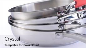  Presentation with cooking - Presentation consisting of stack of stainless cooking pots background and a lemonade colored foreground