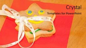  Presentation with star red - Colorful slide deck enhanced with stack of star shaped christmas cookies tied with a ribbon on red napkin against wooden background backdrop and a gold colored foreground