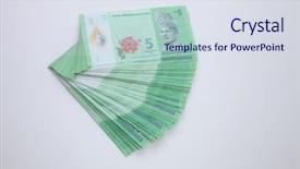  Presentation with ringgit malaysia - Slide deck having stack of the malaysia ringgit five dollar form a fan background and a sky blue colored foreground