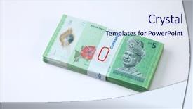  Presentation with ringgit malaysia - Slide set with stack of the malaysia ringgit five dollar background and a sky blue colored foreground