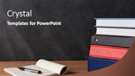  Presentation with front desk - Slide deck having stack-of-three-different-binders background and a dark gray colored foreground