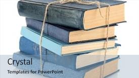  Presentation with stack - PPT theme with stack of tied books isolated background and a light blue colored foreground