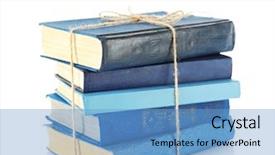  Presentation with stack books - Cool new PPT theme with stack of tied books isolated backdrop and a  colored foreground