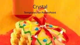  Presentation with candle christmas - PPT layouts with stack of tree shaped brightly colored christmas cookies tied with a ribbon on a red napkin with a candle on bare wooden table background and a light gray colored foreground