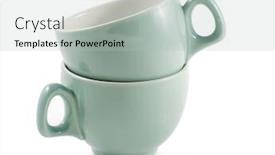  Presentation with green coffee - Amazing PPT theme having stack of two green coffee cups in a white background backdrop and a light gray colored foreground