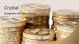  Presentation with stack - Slide set consisting of stack of uk coins background and a coral colored foreground