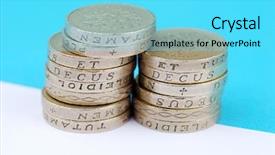  Presentation with abstract stack of carton - Presentation design with stack of uk pound coins background and a cyan colored foreground