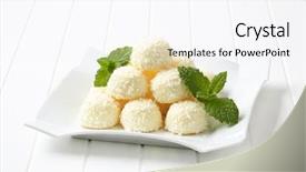  Presentation with coconut sap - PPT theme with stack of white coconut truffles background and a  colored foreground