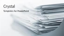  Presentation with paper - PPT theme featuring stack of white papers background and a sky blue colored foreground