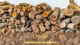  Presentation with stack - Presentation theme featuring stack-of-wood-logs-preparation background and a coral colored foreground