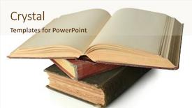  Presentation with book opening - Beautiful slides featuring stack on old vintage books backdrop and a soft green colored foreground