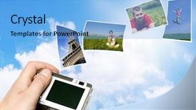  Presentation with blue sky - Cool new presentation theme with stack photos - digital point and shoot camera backdrop and a light blue colored foreground