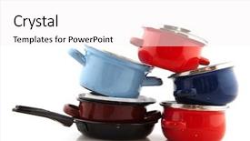  Presentation with isolated paw prints over white - Presentation theme having stack with pots and pans background and a white colored foreground
