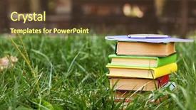  Presentation with tan book stack stacks of books - Presentation theme consisting of stacked books in grass outside background and a tawny brown colored foreground