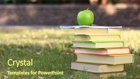  Presentation with tan book stack stacks of books - Slides featuring stacked books in grass outside background and a tawny brown colored foreground