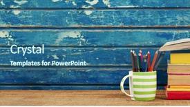  Presentation with colored pencils - Beautiful theme featuring stacked books with alarm clock backdrop and a ocean colored foreground