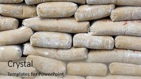  Presentation with cement - PPT layouts consisting of stacked cement sacks background and a mint green colored foreground