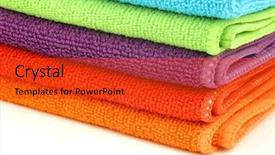  Presentation with cleaning - PPT theme featuring stacked colorful microfiber cleaning cloths background and a red colored foreground