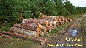  Presentation with cut - Presentation design enhanced with stacked-logs-of-cut-trees background and a violet colored foreground
