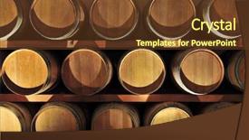 Presentation with barrels - Theme featuring stacked oak wine barrels in winery cellar background and a tawny brown colored foreground