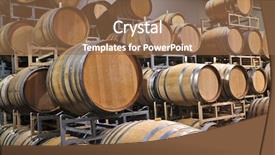  Presentation with barrels - Beautiful PPT theme featuring stacked oak wine barrels in winery cellar backdrop and a tawny brown colored foreground