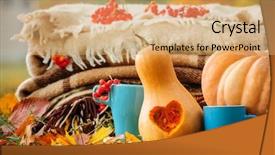  Presentation with thanksgiving - PPT theme consisting of stacked plaids pumpkins apple background and a coral colored foreground