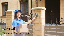  Presentation with courier - Slides enhanced with female courier in uniform ringing background and a coral colored foreground