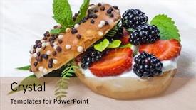  Presentation with white plate - Presentation design having morning breakfast with mini donuts background and a coral colored foreground