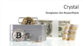  Presentation with bitcoins - Audience pleasing PPT theme consisting of stacked silver bitcoins isolated backdrop and a white colored foreground