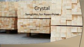  Presentation with woodworking - Slide set with stacked wood pine timber production for processing and furniture production at woodworking enterprise background and a soft green colored foreground