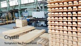  Presentation with woodworking - Beautiful PPT theme featuring stacked wood pine timber production backdrop and a soft green colored foreground