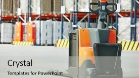  Presentation with pallet - Amazing PPT layouts having stacker truck equipment at warehouse backdrop and a  colored foreground